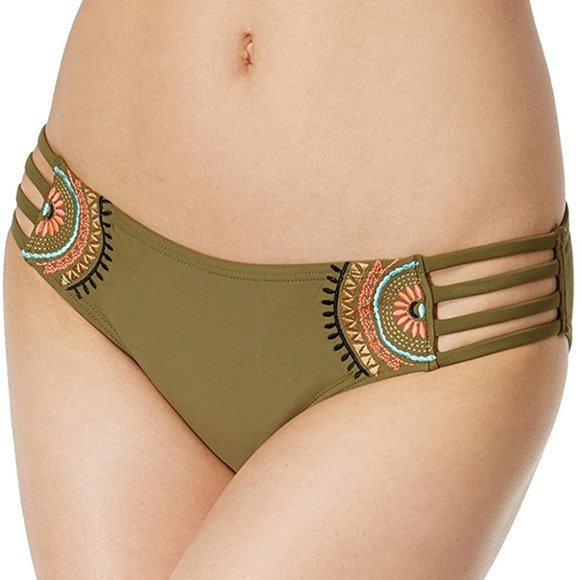 Calif Waves Embroidered Strappy Bikini Bottom NWT - Picture 1 of 5